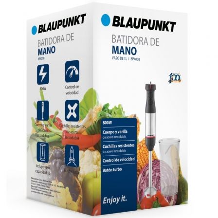 Blaupunkt Batidora de mano BP4008 800W acero inoxidable con vaso 1L